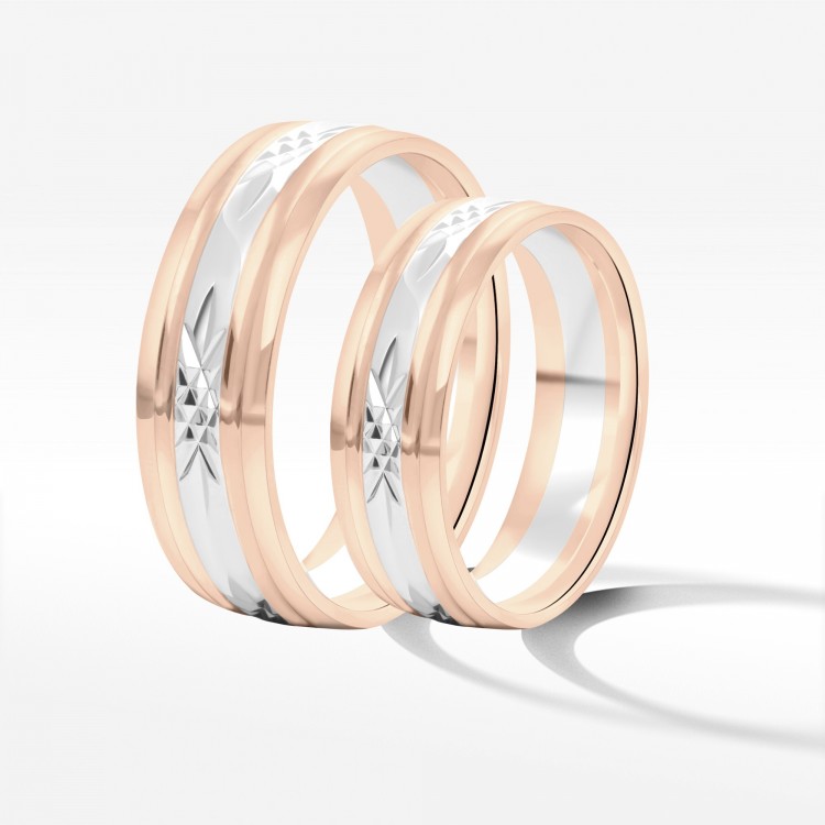 Obrączki ślubne z dwukolorowego złota 6mm półokrągłe