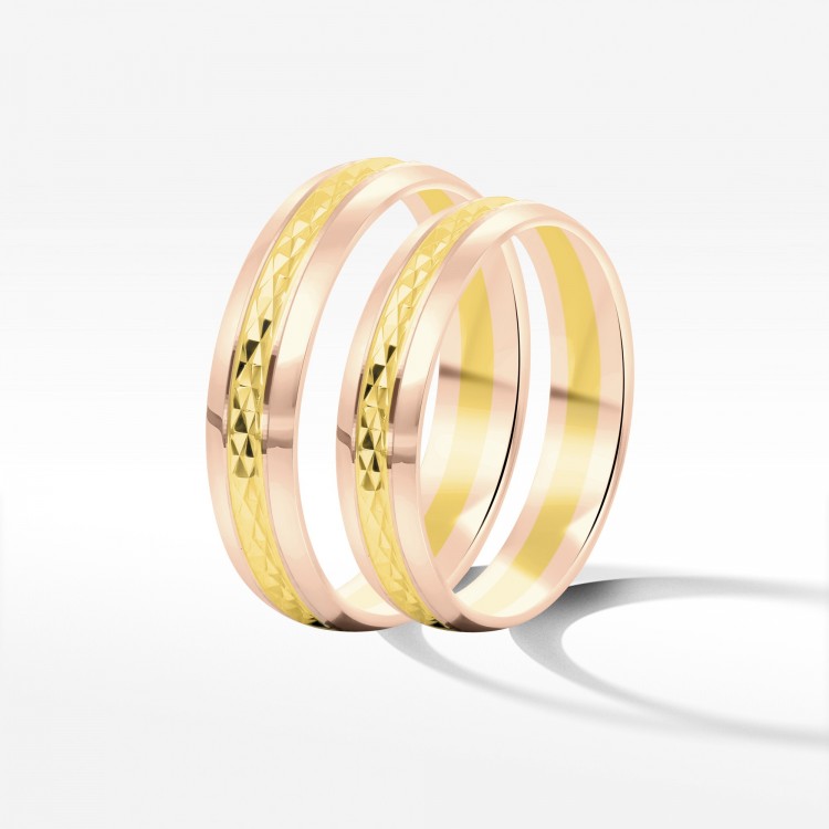 Obrączki ślubne z dwukolorowe złota 4.5mm półokrągłe