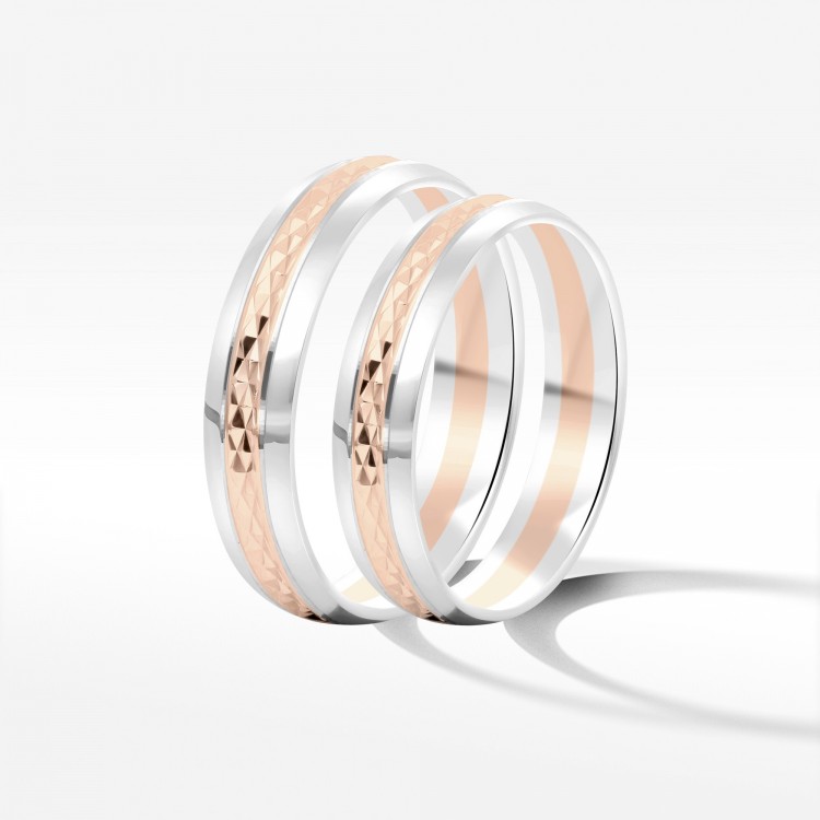 Obrączki ślubne z dwukolorowe złota 4.5mm półokrągłe