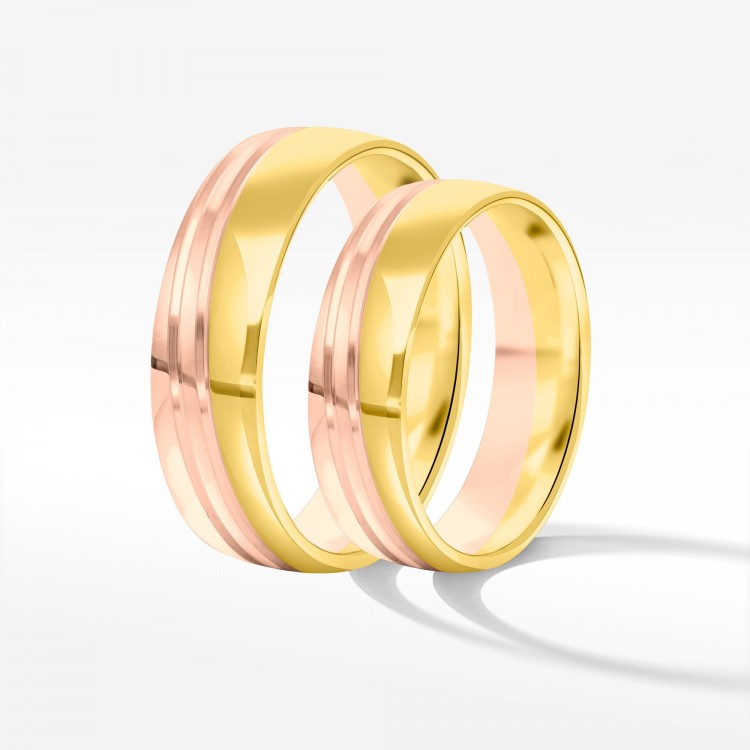 Obrączki ślubne z dwukolorowego złota 5.5mm półokrągłe