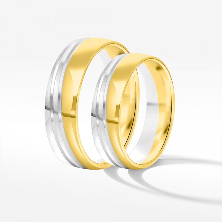 Obrączki ślubne z dwukolorowego złota 5.5mm półokrągłe