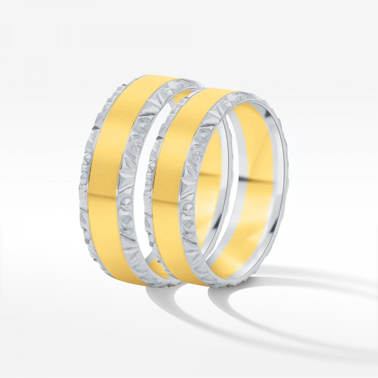 Obrączki ślubne z dwukolorowego złota 6.0 mm półokrągłe