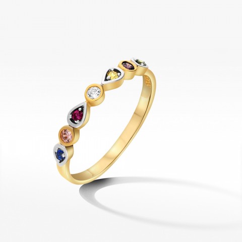Pierścionek ze złota z kolorowymi cyrkoniami