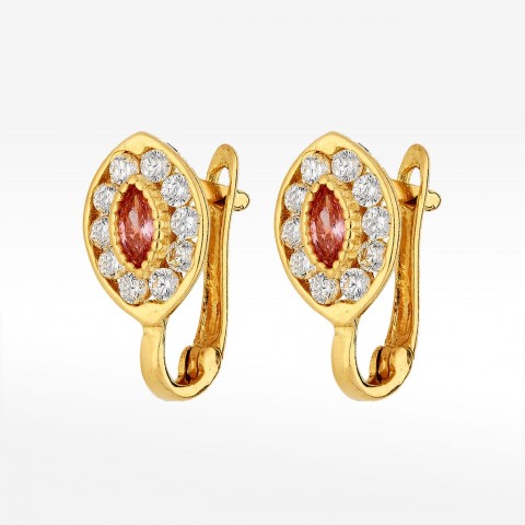 Kolczyki ze złota z różowymi i białymi cyrkoniami