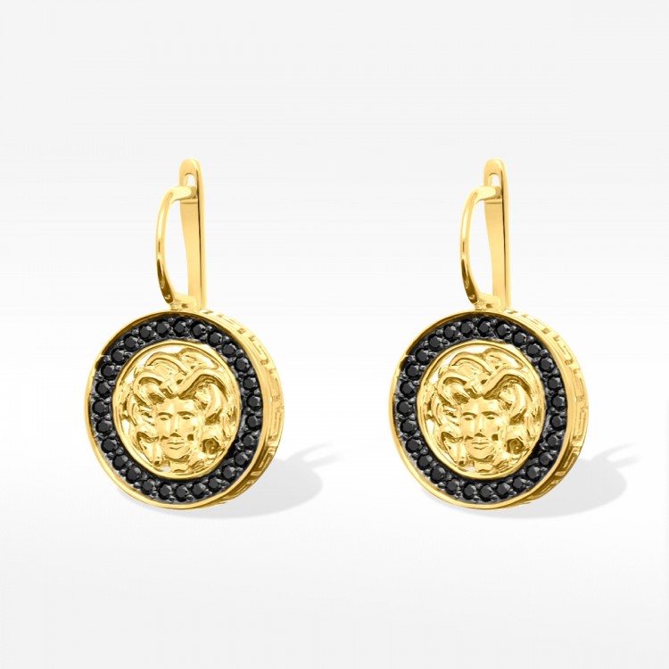 Kolczyki ze złota Medusa z czarnymi cyrkoniami