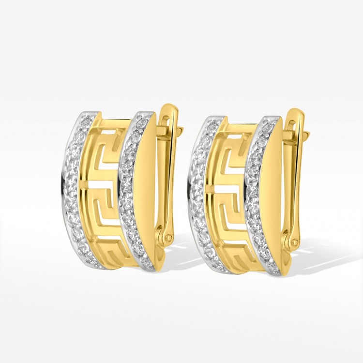 Kolczyki ze złota wzór grecki z cyrkoniami