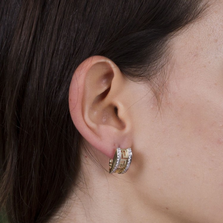 Kolczyki ze złota wzór grecki z cyrkoniami