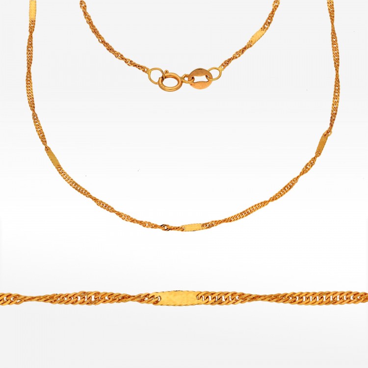 Złoty łańcuszek Singapur z blaszką pełny