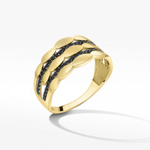 Pierścionek ze złota z czarnymi cyrkoniami