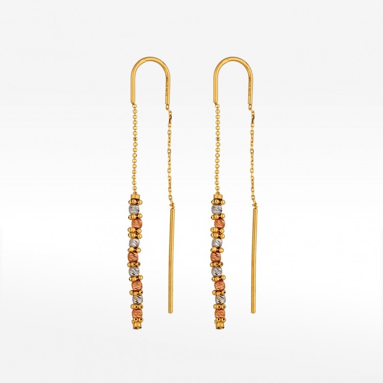 Kolczyki ze złota przeciągane trójkolorowe