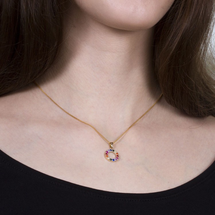 Zawieszka ze złota z kolorowymi cyrkoniami