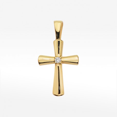 Złota zawieszka krzyżyk z diamentami