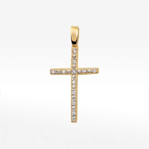Złota zawieszka krzyżyk z diamentami