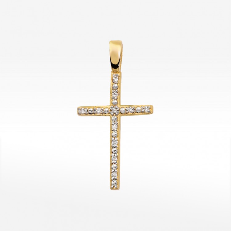 Złota zawieszka krzyżyk z diamentami