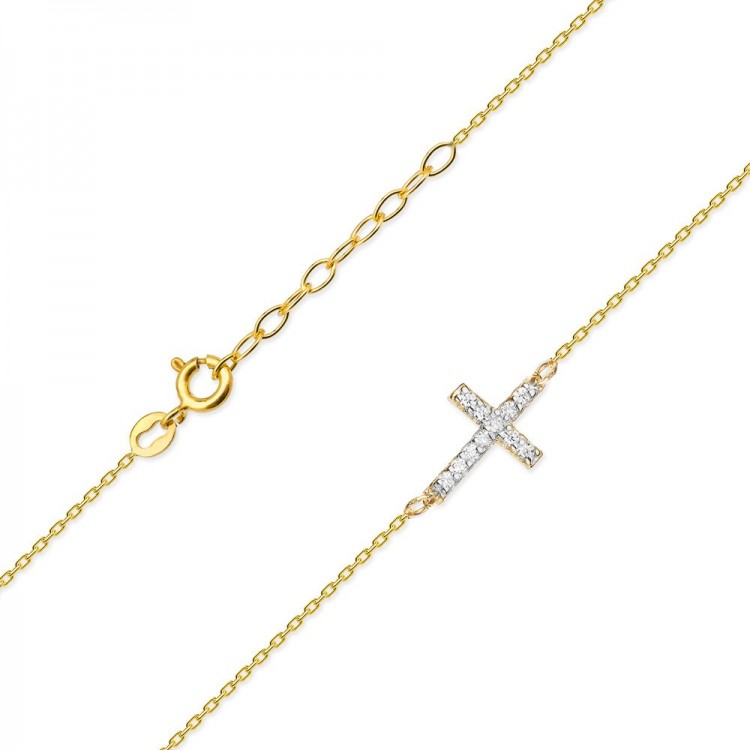 Złota celebrytka z diamentami krzyżyk