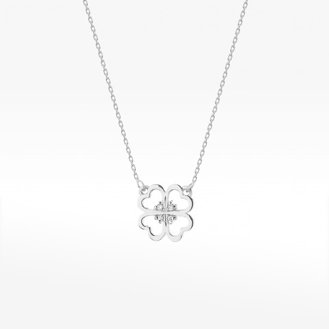 Celebrytka koniczynka z diamentami białe złoto