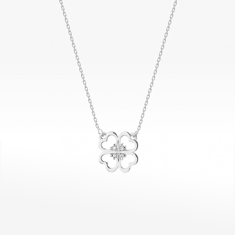 Celebrytka koniczynka z diamentami białe złoto