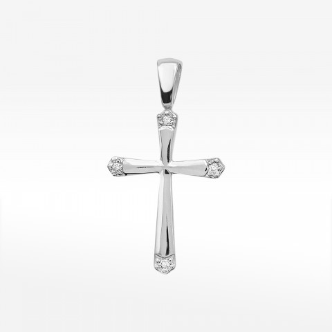 Złota zawieszka krzyżyk z diamentami z białego złota