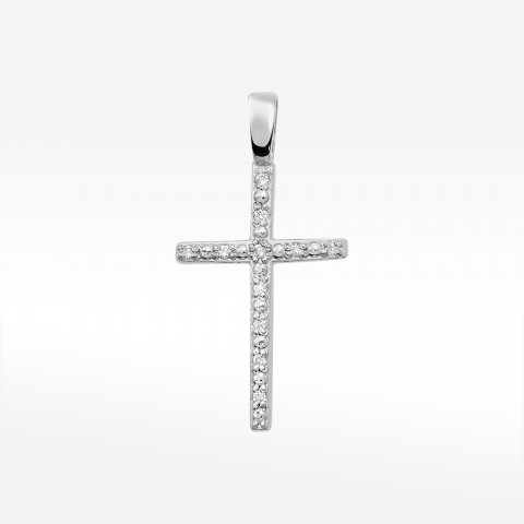 Złota zawieszka krzyżyk z diamentami z białego złota