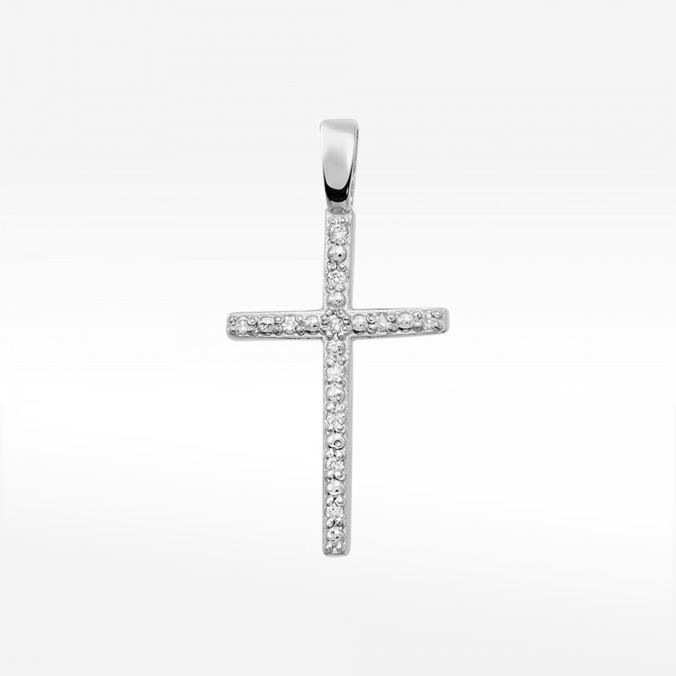 Złota zawieszka krzyżyk z diamentami z białego złota