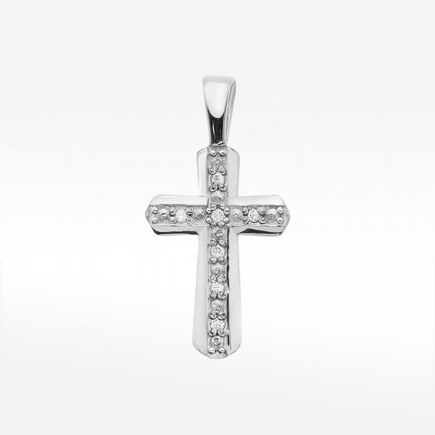 Złota zawieszka krzyżyk z diamentami z białego złota