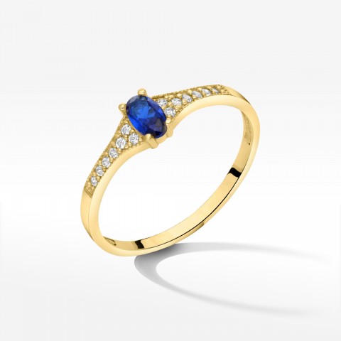 Pierścionek ze złota z niebieską cyrkonią