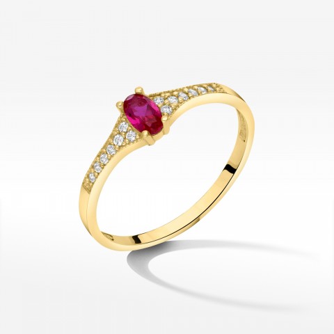 Pierścionek ze złota z różową cyrkonią