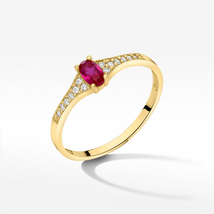 Pierścionek ze złota z różową cyrkonią