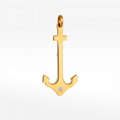 Zawieszka ze złota kotwica z cyrkonią