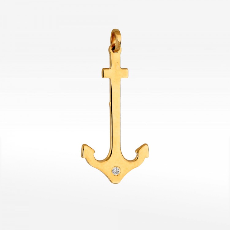 Zawieszka ze złota kotwica z cyrkonią