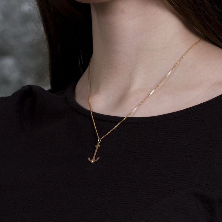 Zawieszka ze złota kotwica z cyrkonią