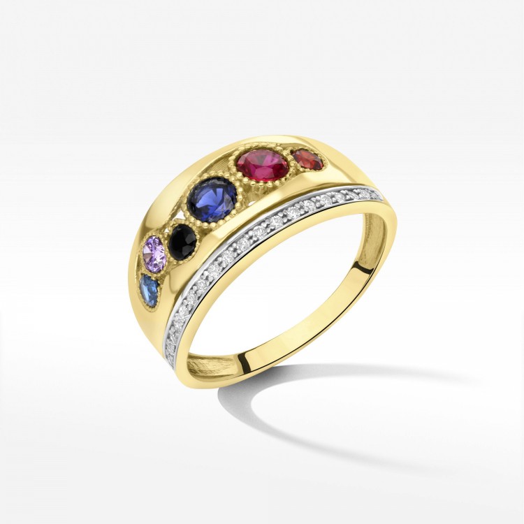 Pierścionek ze złota z kolorowymi cyrkoniami