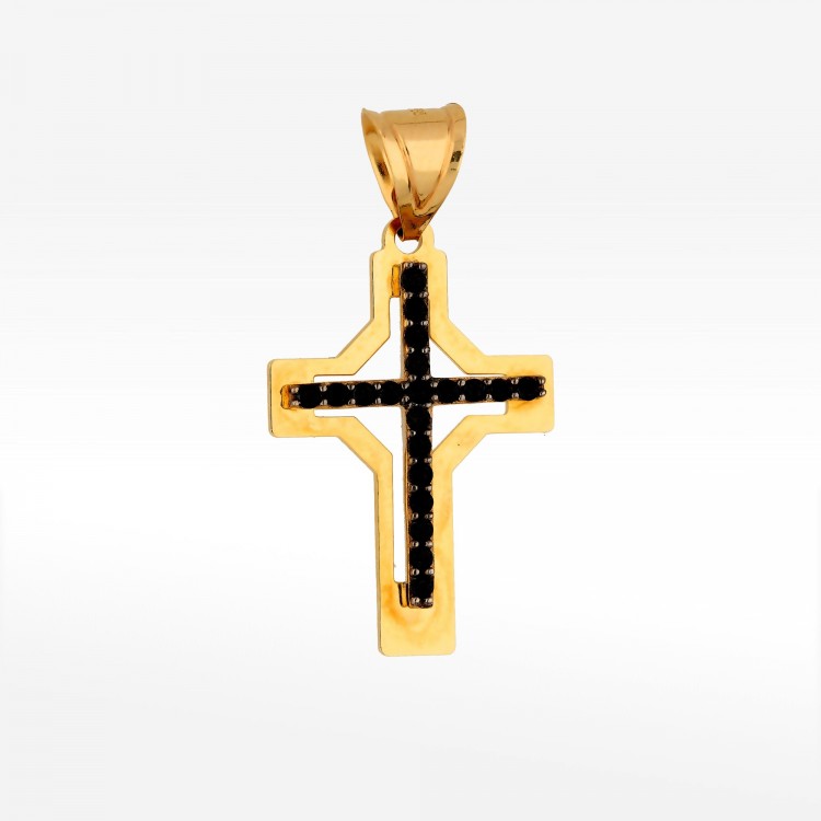 Zawieszka ze złota krzyżyk z czarnymi cyrkoniami