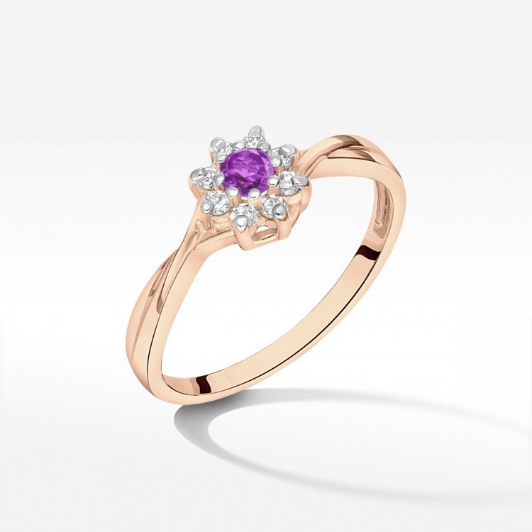 Pierścionek z amestytem i diamentami