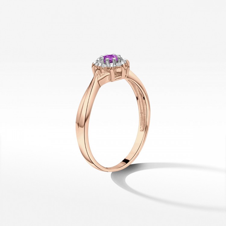 Pierścionek z amestytem i diamentami