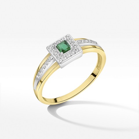 Zaręczynowy pierścionek z żółtego złota z szmaragdem