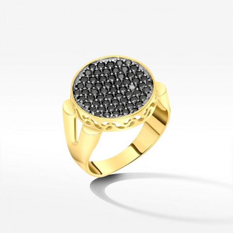 Pierścionek ze złota z czarnymi cyrkoniami