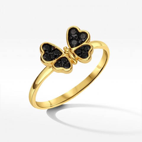Pierścionek motyl z czarnymi cyrkoniami