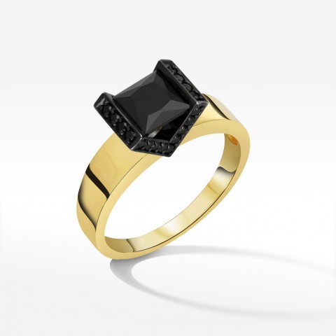 Pierścionek ze złota z czarnymi cyrkoniami