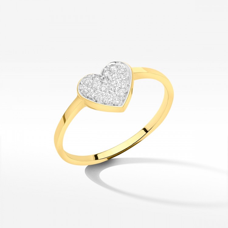 Złoty pierścionek serce wysadzane cyrkoniami