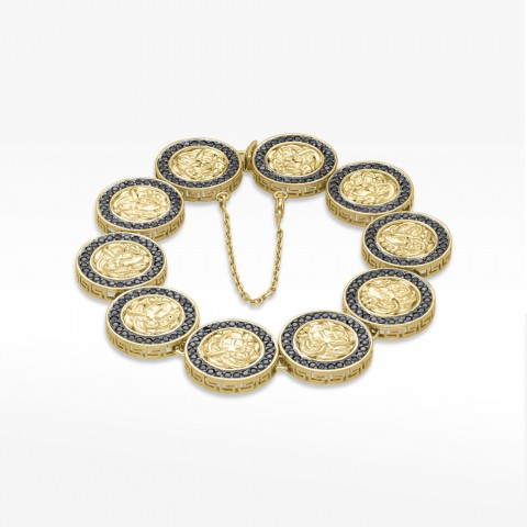 Bransoletka ze złota Medusa z czarnymi cyrkoniami 19cm