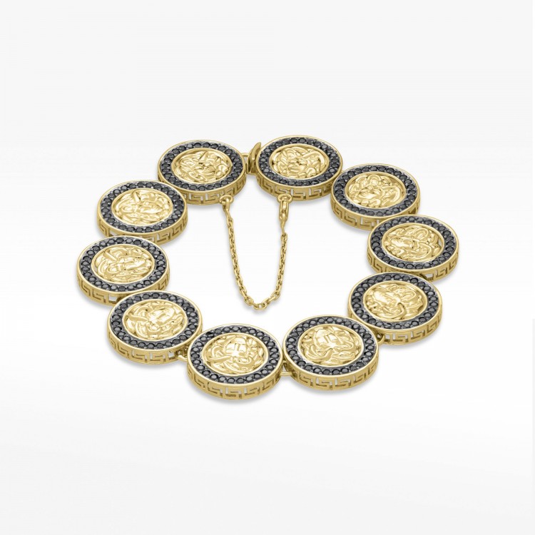 Bransoletka ze złota Medusa z czarnymi cyrkoniami 19cm