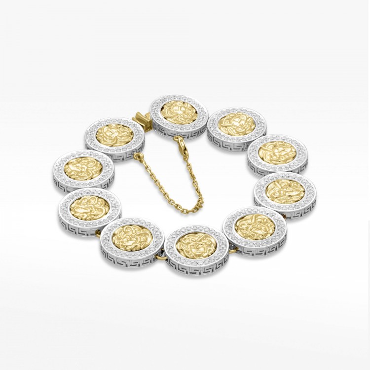 Bransoletka ze złota Medusa z białymi cyrkoniami 19cm