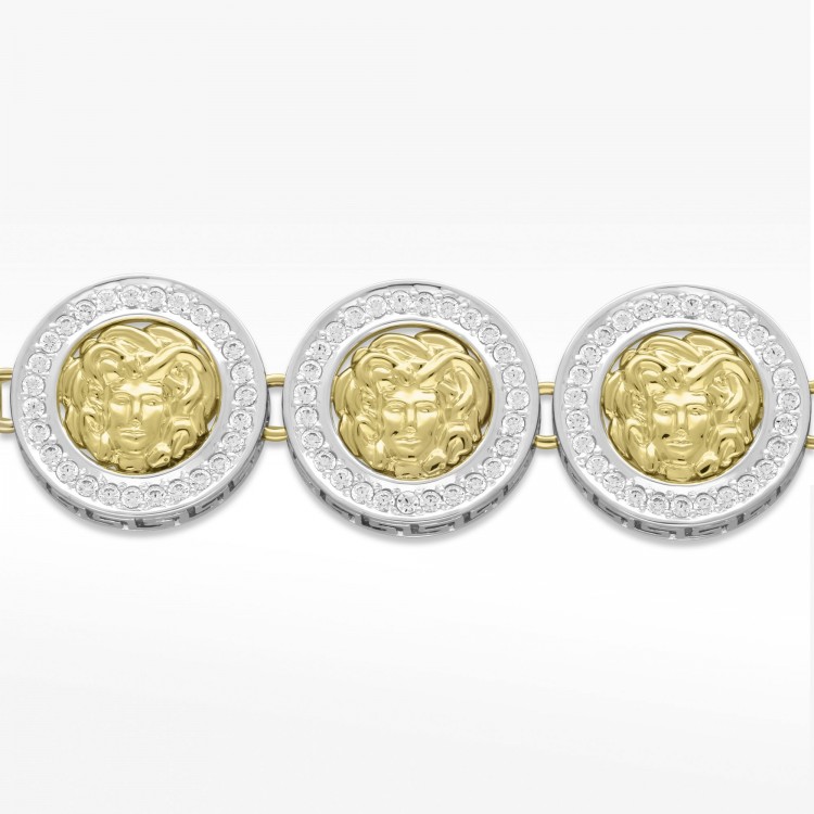 Bransoletka ze złota Medusa z białymi cyrkoniami 19cm