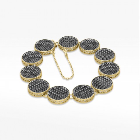 Bransoletka ze złota z czarnymi cyrkoniami 19cm