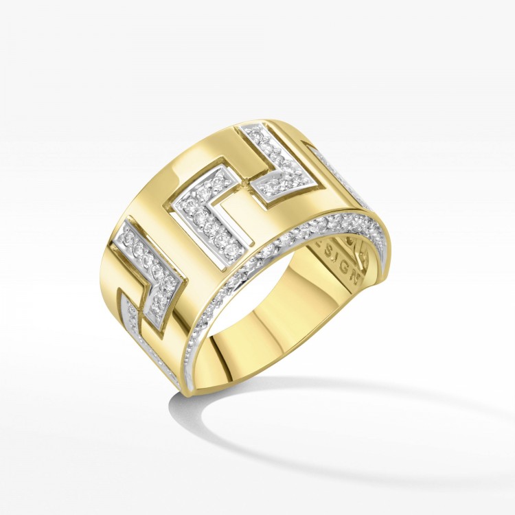 Pierścionek ze złota wzór grecki z cyrkoniami