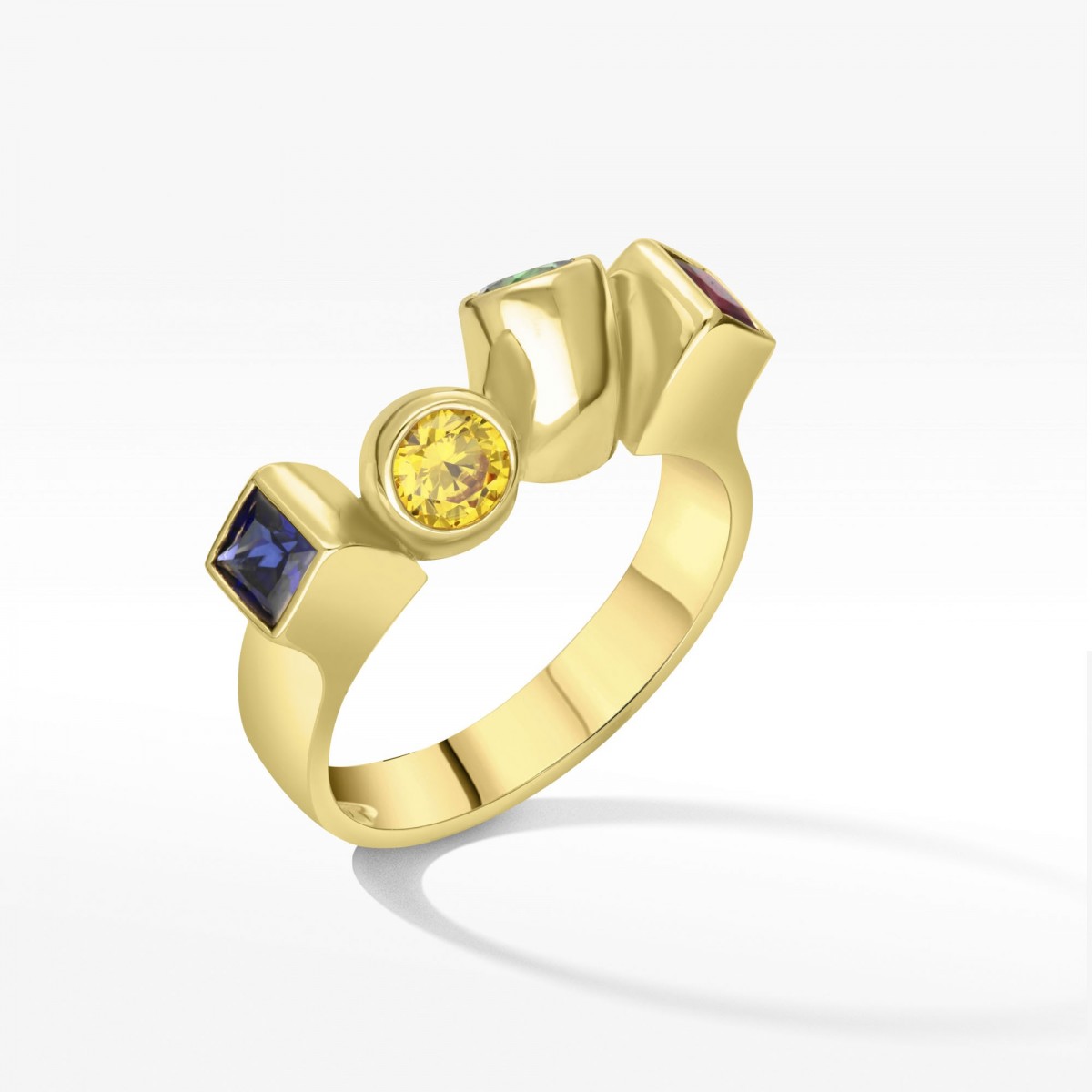 Pierścionek ze złota z kolorowymi cyrkoniami