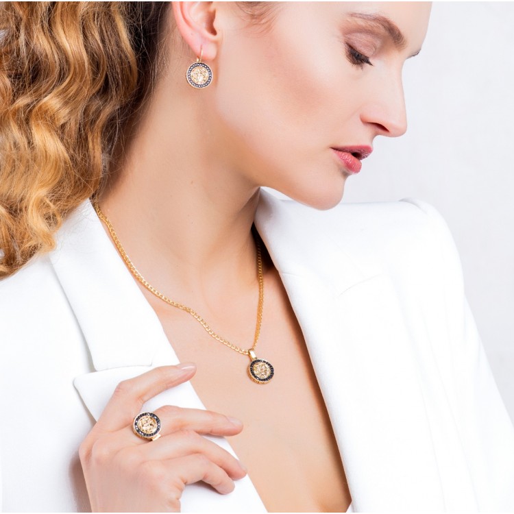 Zawieszka ze złota Medusa z czarnymi cyrkoniami