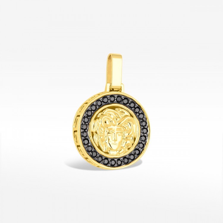 Zawieszka ze złota Medusa z czarnymi cyrkoniami