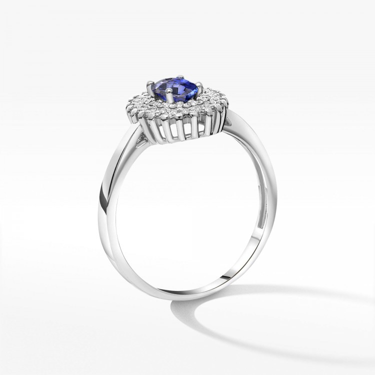 Złoty pierścionek z szafirem i diamentami